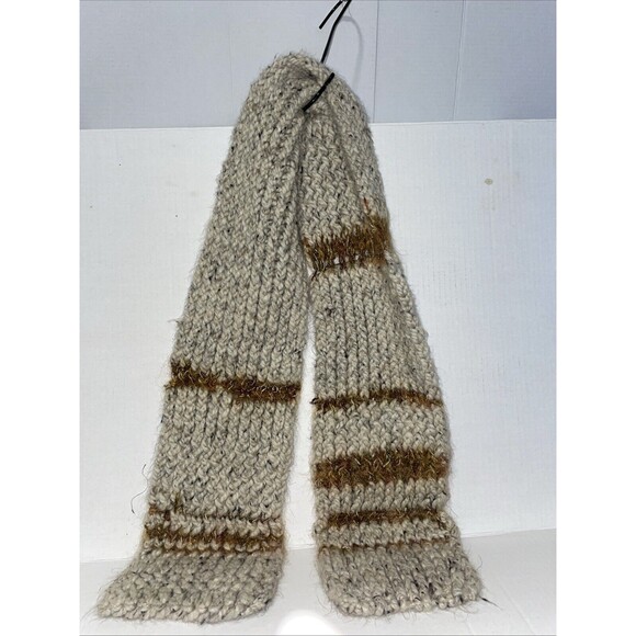 Handmade neck scarf crocheted acrylic white and gold 50” Long 6” Wide Warm - Picture 1 of 4